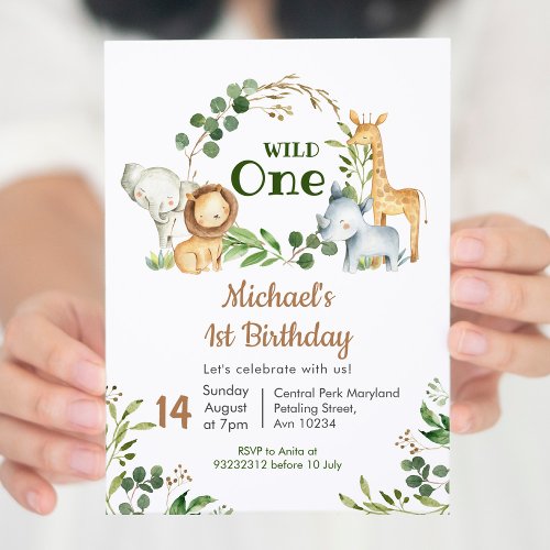 Safari Boy Wild One Birthday Invitation