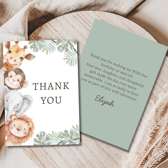 Safari Boy's 1st Birthday Wild One  Thank You Card (Creator Uploaded)