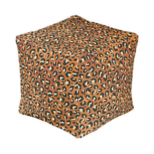 Safari Brown Leopard Print Pouf