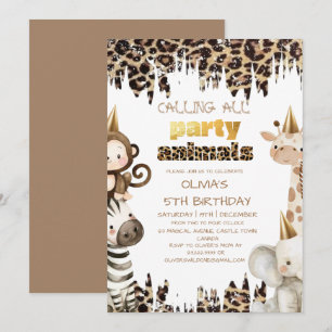 Safari Calling All Party Animals Birthday Invitation