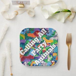 Safari Calling all Party Animals Colorful Paper Plates