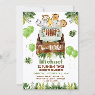 Safari car & animals boy 2nd birthday invite. invitation