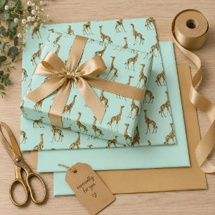 Safari Chic Giraffe Blue Jungle Wrapping Paper Sheets