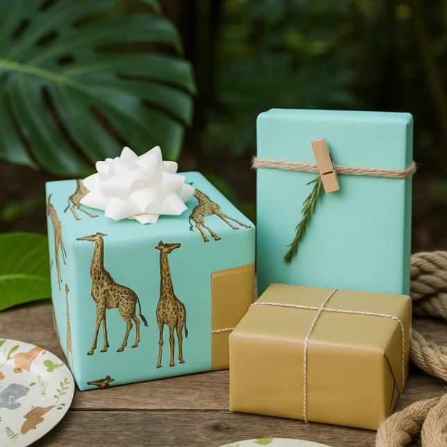 Safari Chic Giraffe Blue Jungle Wrapping Paper Sheets (Creator Uploaded)
