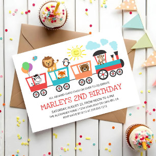 Safari Circus Animals Train Birthday Party Invitation