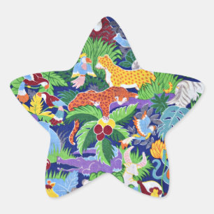 Safari, Colorful Animal Pattern, Star Sticker