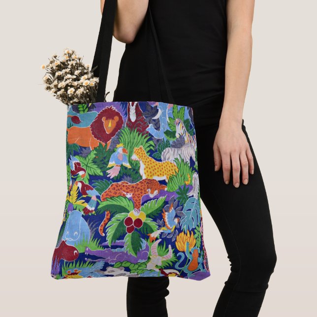 Safari, colorful wild animals, tote bag (Close Up)