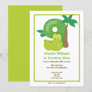 Safari Crocodile Ninth Birthday Party Invitation
