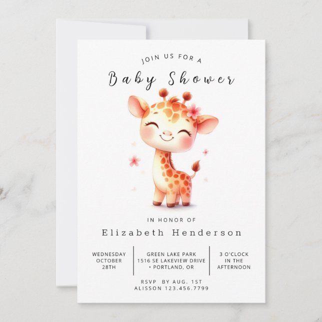 Safari Custom Giraffe Baby Shower Invitation (Front)