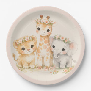 Safari Cute Animal Blush Pink Peach Baby Shower Paper Plates