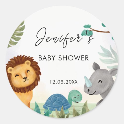 Safari Cute Animals Gender Neutral Baby Shower Classic Round Sticker