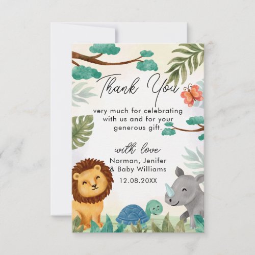 Safari Cute Animals Gender Neutral Baby Shower Thank You Card