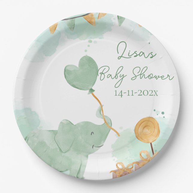 Safari Cute Baby Animals Themed Baby Shower Party Paper Plates (Front)