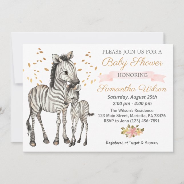 Safari Cute Baby Zebra Wild Baby Shower Invitation (Front)