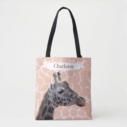 Safari Cute Giraffe  Name Tote Bag