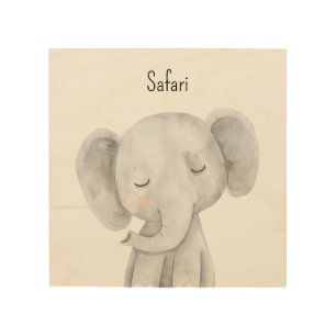 Safari Cute Grey Elephant Wood Wall Art