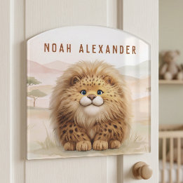 Safari Cute Zuberi The Fluffy Leopard Name Kids Door Sign