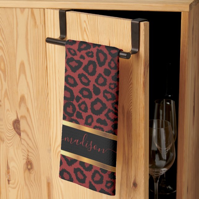 Safari Dark Red Leopard - Customize Kitchen Towel (Thirds Fold)