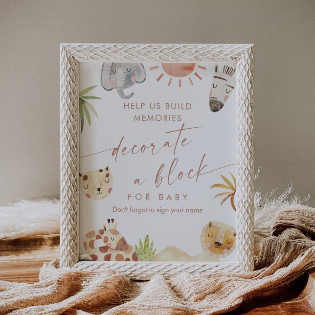 SAFARI Decorate a Block Baby Shower Game Sign (Creator Uploaded)