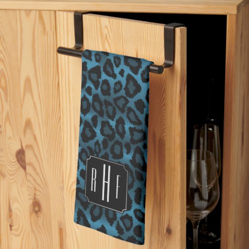 Safari Deep Blue Leopard _ Monogram Kitchen Towel