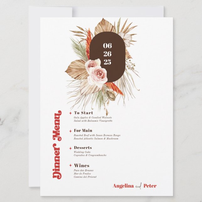 Safari Desert Boho Flowers Wedding Menu  Invitation (Front)