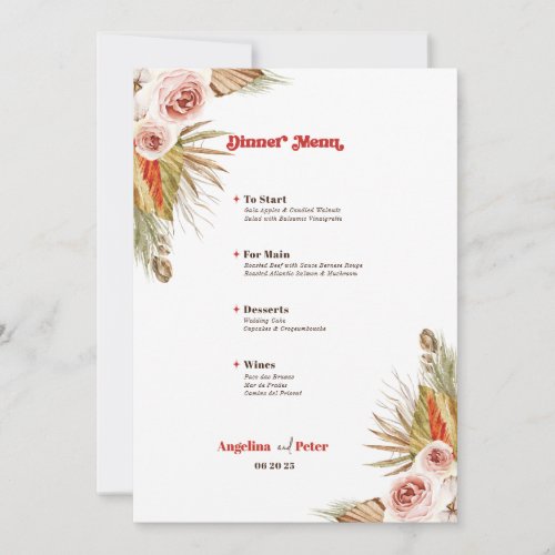 Safari Desert Boho Flowers Wedding Menu  Invitation