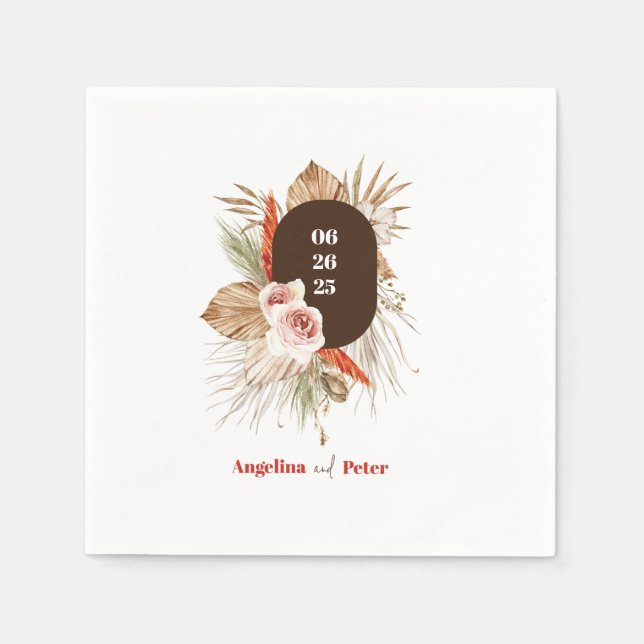 Safari Desert Boho Flowers Wedding  Napkins (Front)