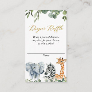 Safari diaper raffle jungle zoo animals watercolor enclosure card