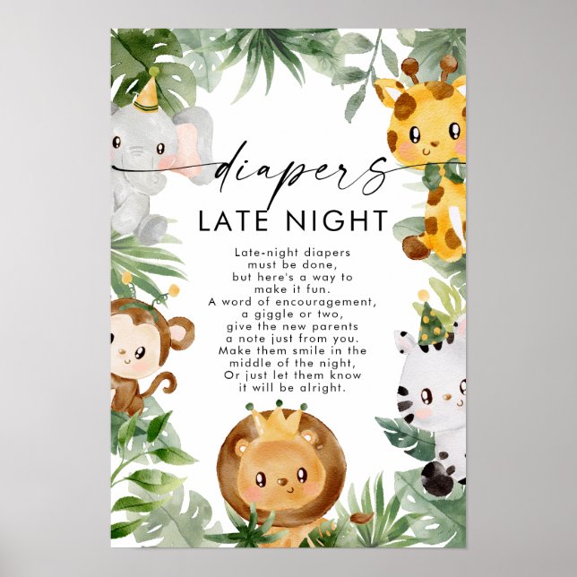 Safari Diapers Late Night Baby Shower Poster  (Front)