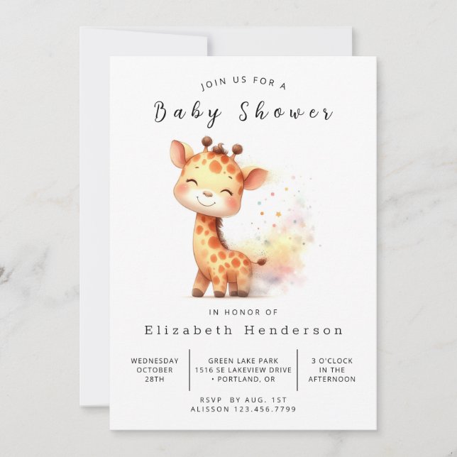 Safari Digital Giraffe Baby Shower  Invitation (Front)