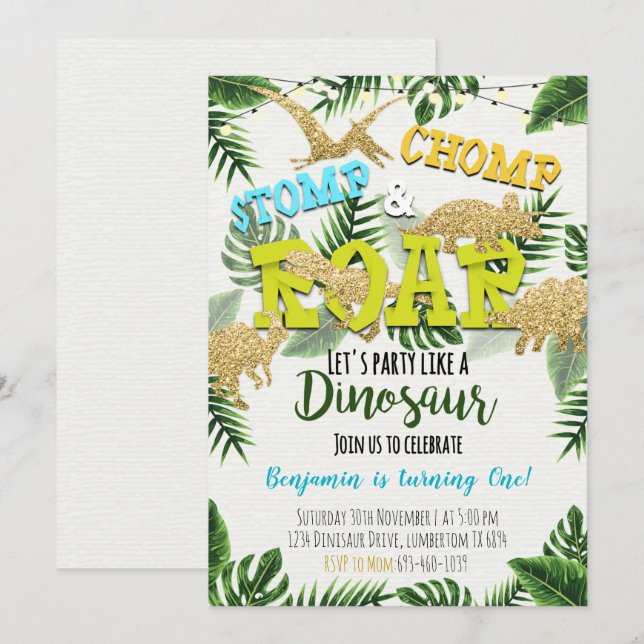 Safari Dinosaur Boy Birthday Invitation (Front/Back)