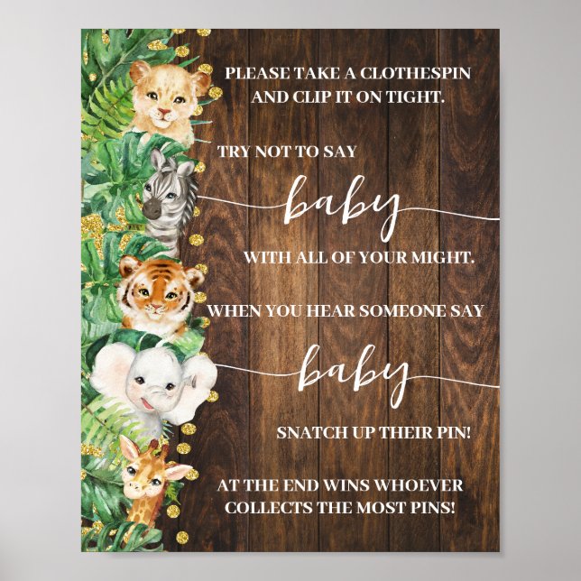 Safari Don't Say Baby Clothespin Shower Game Poster (Front)