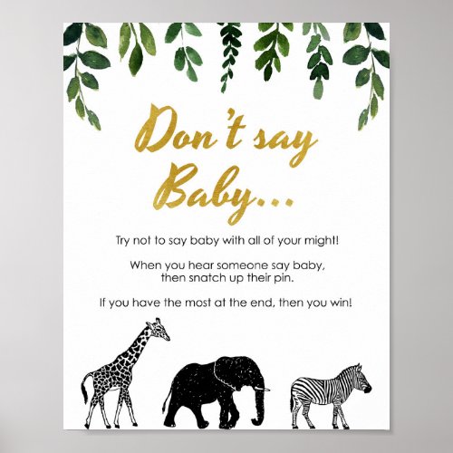 Safari Dont Say Baby Shower Game Clothespin Peg Poster