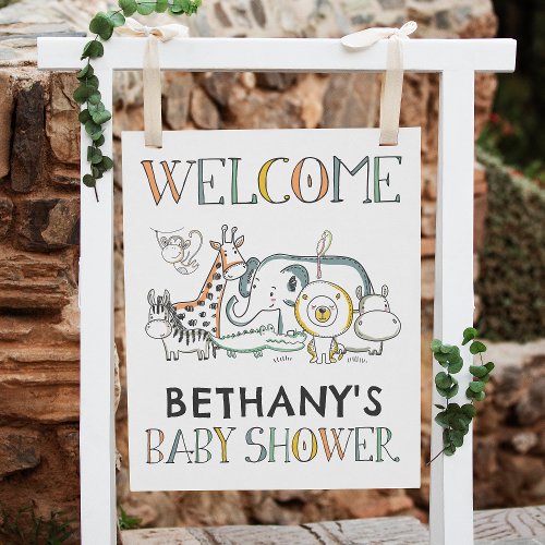 Safari Doodle Animals Baby Shower Welcome Sign