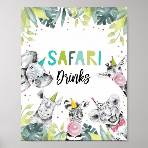 Safari Drinks Party Animals Boy Birthday Sign