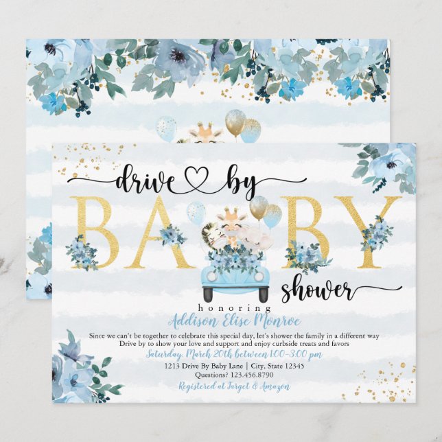 Safari Drive By Baby Boy Shower Invitation (Front/Back)