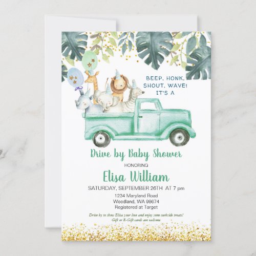 Safari Drive By Baby Shower Invitation