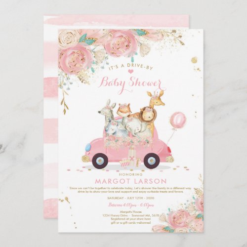 Safari Drive By Baby Shower Invitation Pink Floral