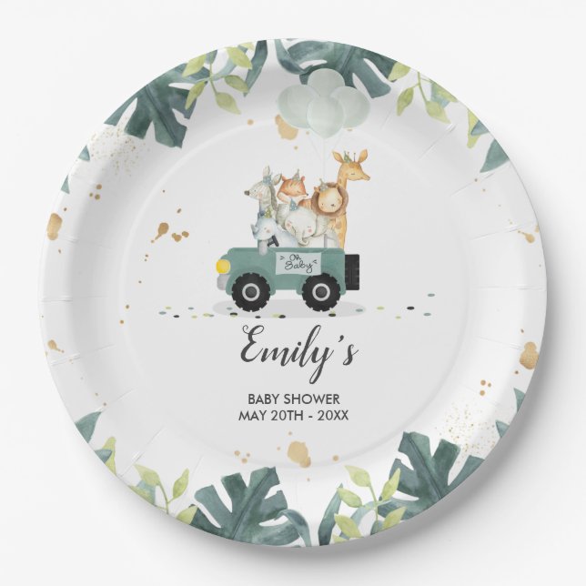Safari Drive By Baby Shower Paper Plate Decor (Front)