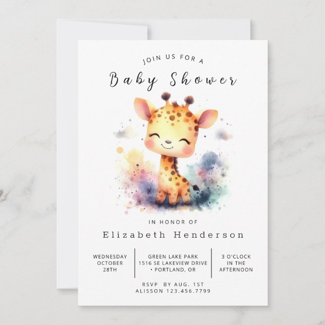  Safari Editable Giraffe Baby Shower  Invitation (Front)