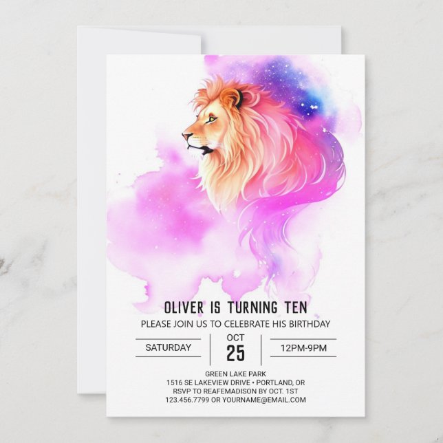 Safari Elegant Lion Birthday Invitation (Front)