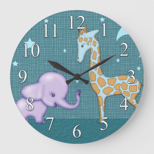 Safari Elephant and Giraffe Animals Kids Clock