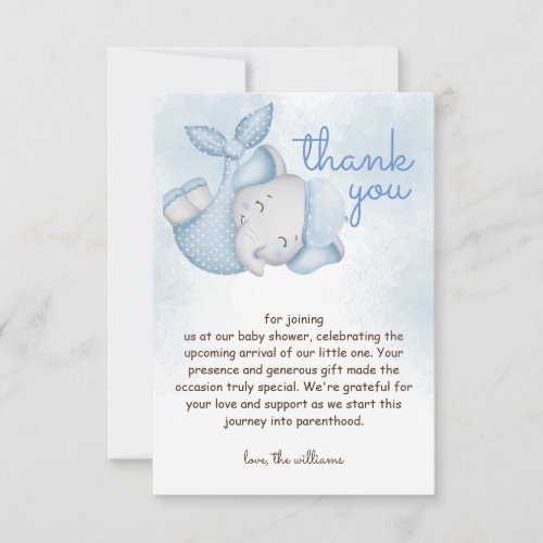 Safari elephant baby boy shower  thank you card