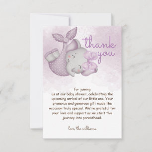 Safari elephant baby girl shower  thank you card