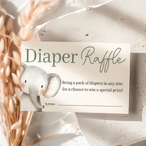 Safari Elephant Baby Shower Diaper Raffle Enclosure Card
