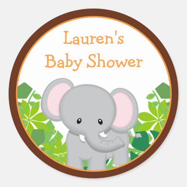 Safari Elephant Baby Shower Favor Stickers (Front)