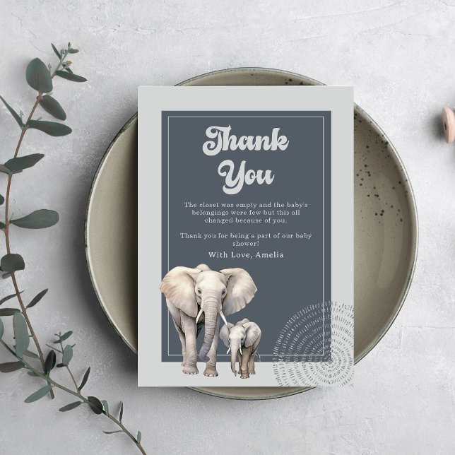 Safari Elephant Baby Shower Thank You Card (Creator Uploaded)
