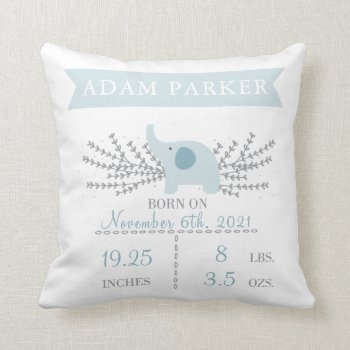 Safari Elephant Birth Announcement Stats Pillow by OS_Designs at Zazzle