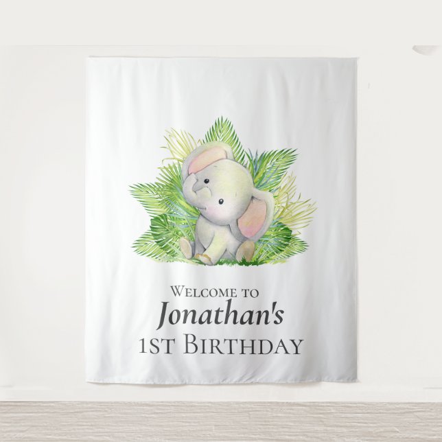 Safari  Elephant Birthday Theme Backdrop (Front)