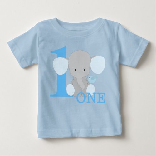 Safari Elephant Blue One Year First Birthday Boy Baby T_Shirt